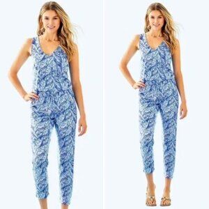 Lilly Pulitzer Multi Blue Paulina Preppy Summer Jumpsuit Size XL
